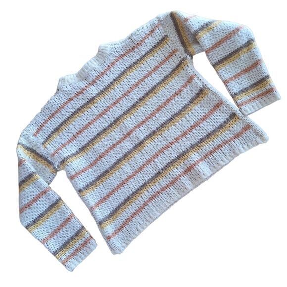 Smiley Face Sweater Yellow Striped Loose Knit Pullover Small by Easel NWT Cream - Picture 6 of 16